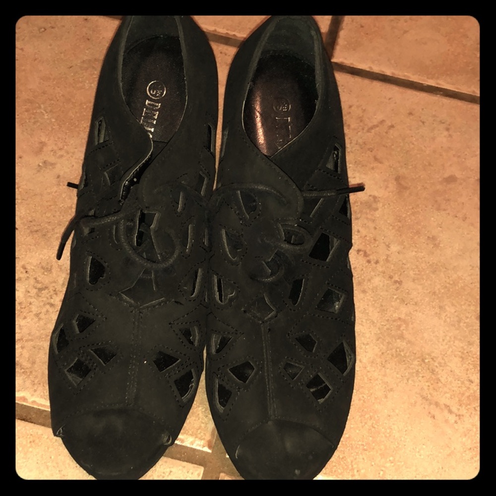 Black lace up wedges